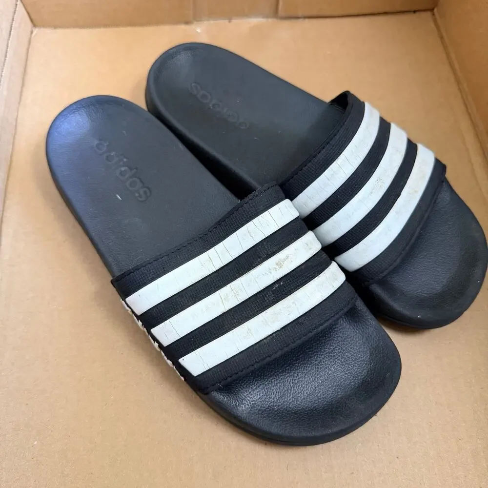 Adidas Unisex Kids Youth Athletic Slides Sandals Shoes Black White Size 5